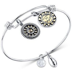 Unwritten Stainless Steel Two-Tone You Make Me Happy Sun Charm Bangle Bracelet